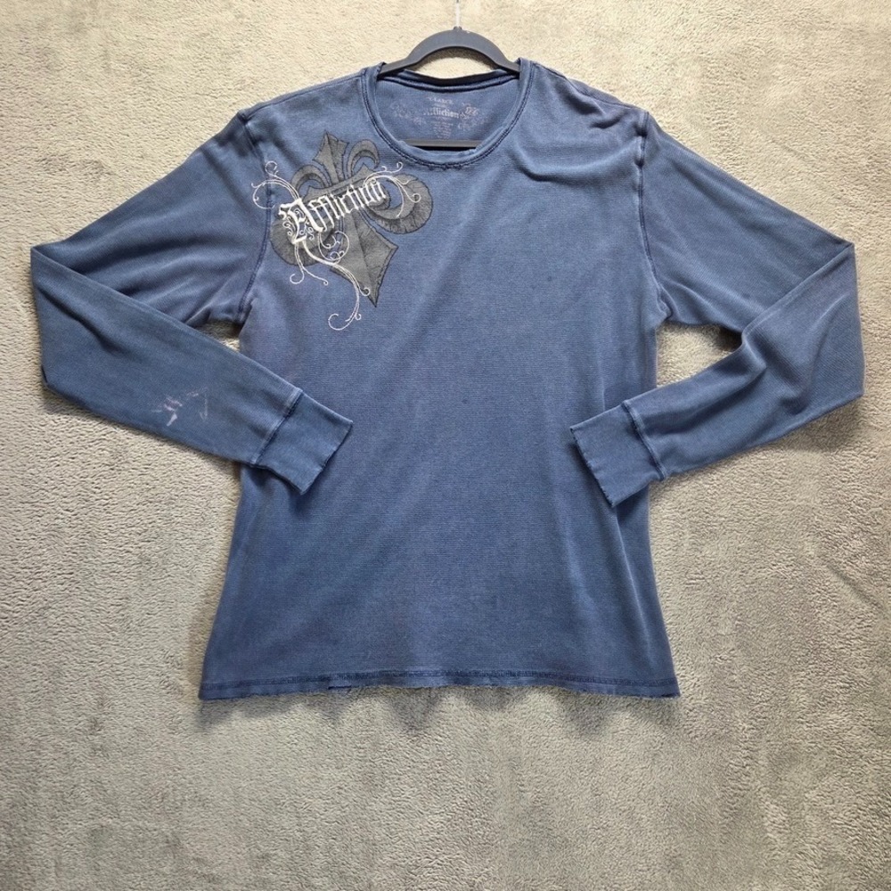 Vintage Affliction Shirt Mens 2XL Blue Thermal Long Sleeve Skulls Y2K Grunge - Picture 2 of 12